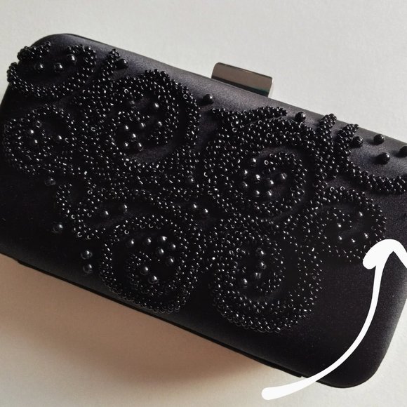 Ann Taylor Black and Gold Beaded Hard Clutch Purse - Picture 2 of 9